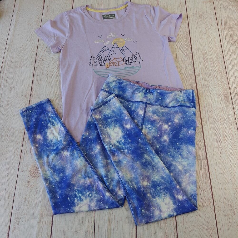 Eddie Bauer lavender graphic tee & galaxy legging set sz L (14/16)
